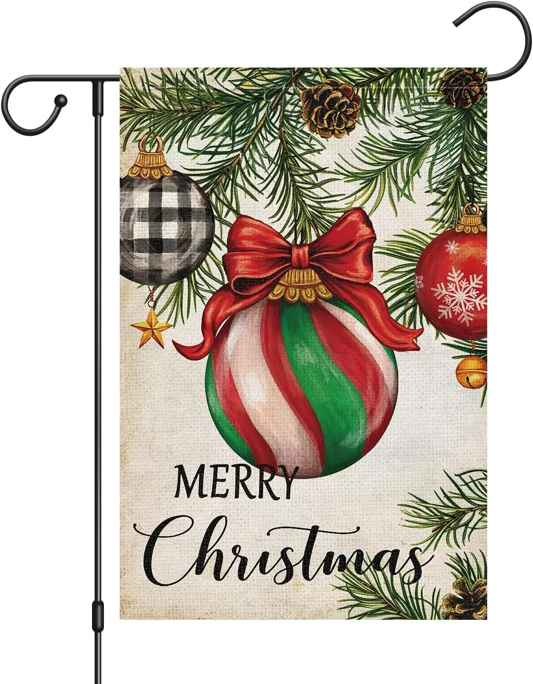 Louise Maelys Merry Christmas Garden Flag Double Sided Xmas Ball 12x18 Inch Welcome Small Burlap Winter Yard Outdoor Flag Outsid