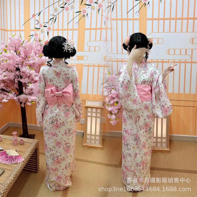 2026 Spring Womens Kimono Upgraded Japanese Style Floral Printing Long Robe Festive Cosplay Costume Female Yukata