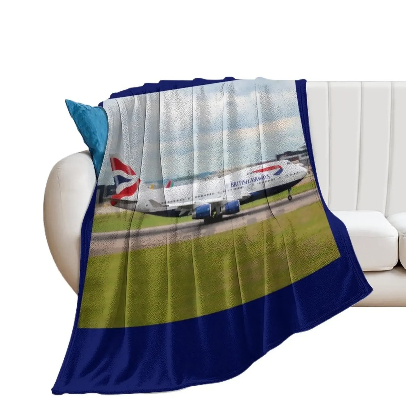 

British Airways 747-400digital painting Throw Blanket Luxury Designer Bed linens Flannel Fabric Camping Blankets