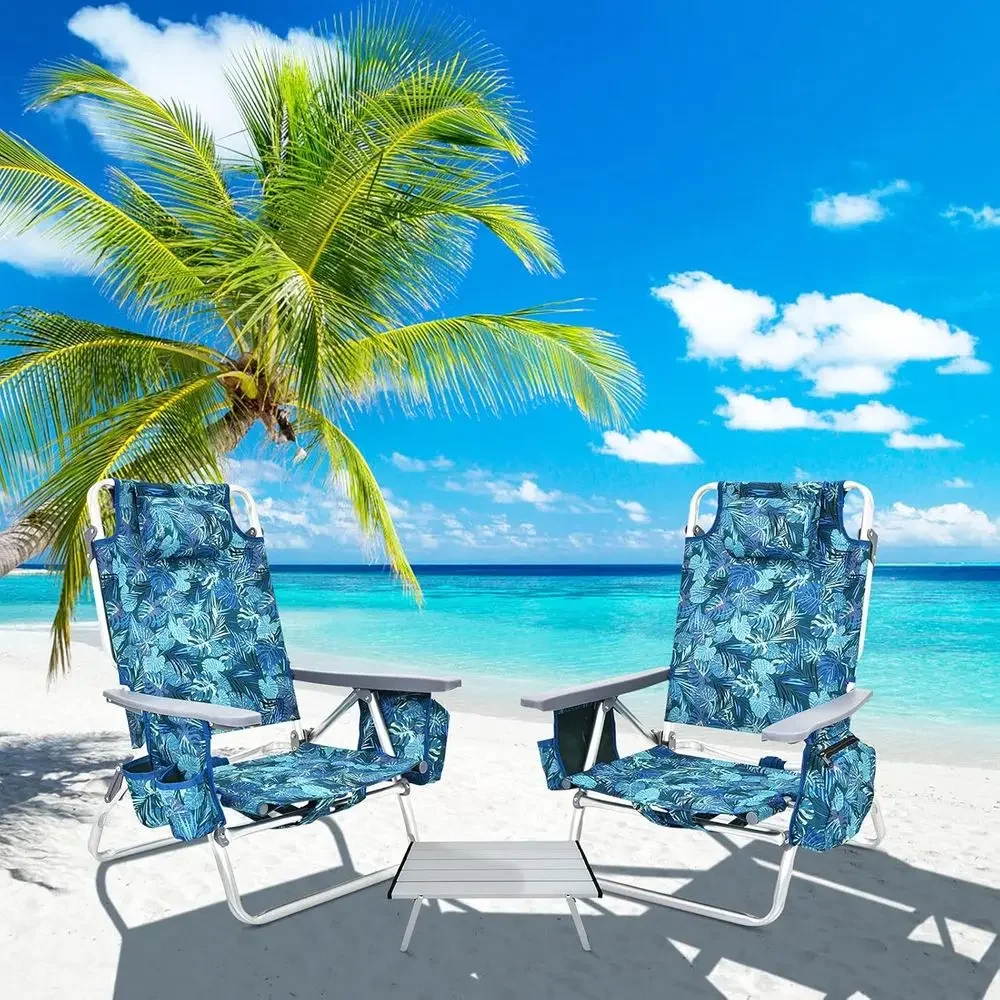 3-Piece Portable Beach Chairs Set with Cup Holder, Ice Bag, Reclining Feature for Outdoor Adventures