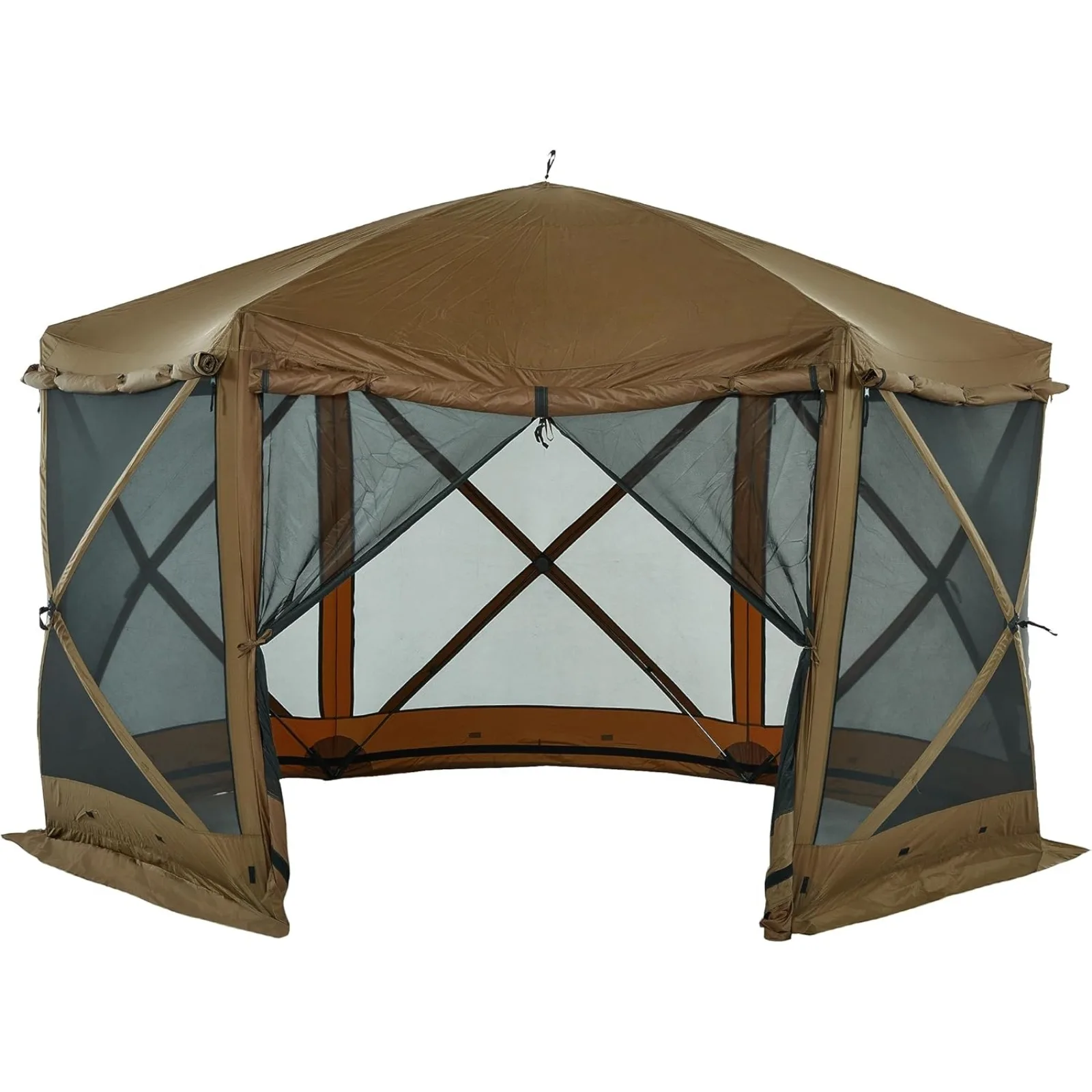 US 12’x12’ Pop-Up Gazebo Screen Tent | 6-Sided Outdoor Canopy Shelter w/Built-in Zippered Wind Panels, Built-in Awning, Stakes