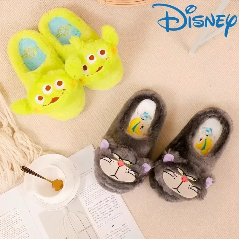 New Cartoon Disney Anime Alien Lucifer Cat Cute Cotton Slippers Couples Winter Plush Indoor Home Anti-Skid Girls Warm Shoes