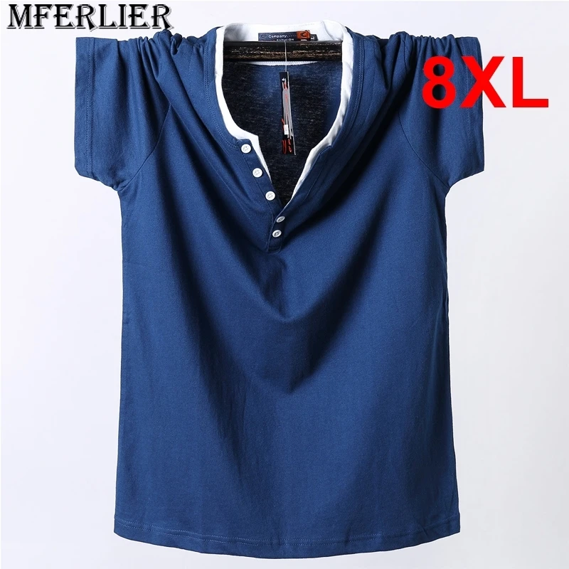 

7XL 8XL Plus Size T-shirt Men 2024 Summer Short Sleeve Tshirt Cotton Casual Solid Color Button Tops Tees for Fat Male Big Size