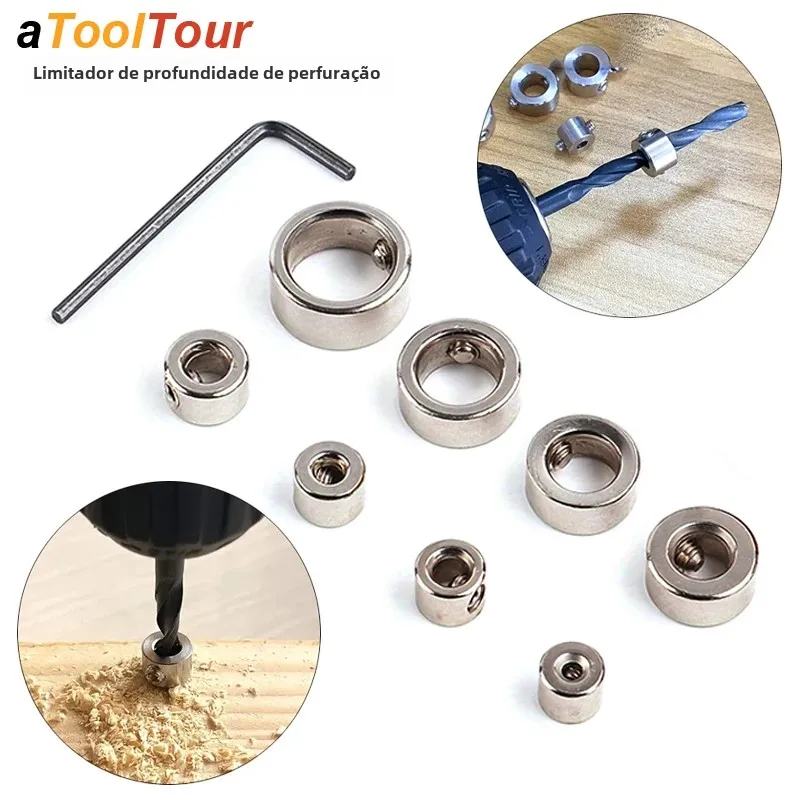 Broca profundidade rolha limitador colar conjunto ajustável anel de limite de fixação parar guia de controle posição calibre kit precisão