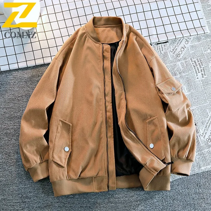 

COMXZ Мужская куртка с бейсбольным воротником для езды на велосипеде, удобное легкое пальто премиум-класса Y2k Harajuku, осенняя мотоциклетная куртка