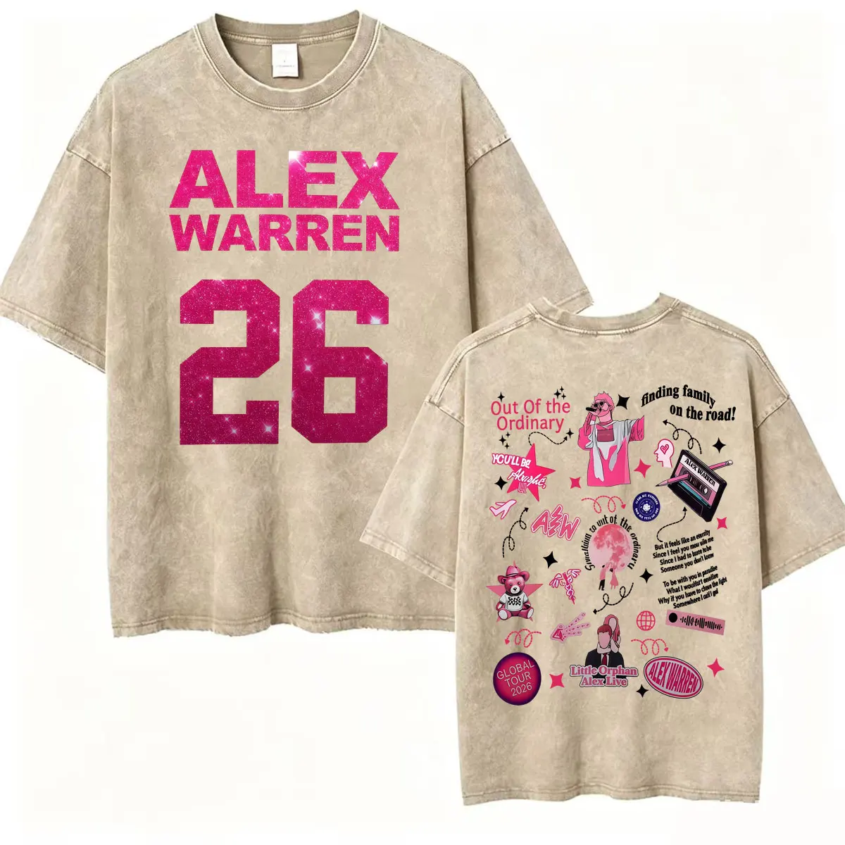 Alex Warren Little Orphan Tour 2026 Vintage Washed T Shirt Men's Clothing Hip Hop Streetwear T-shirts Casual Cotton Loose Tshirt
