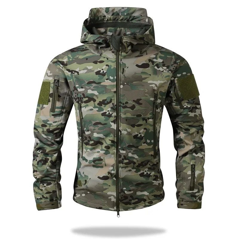 Men's Autumn and Winter Camouflage Print Contrast Color Zipper Pocket Fashion Casual Hooded Work Jacket Top