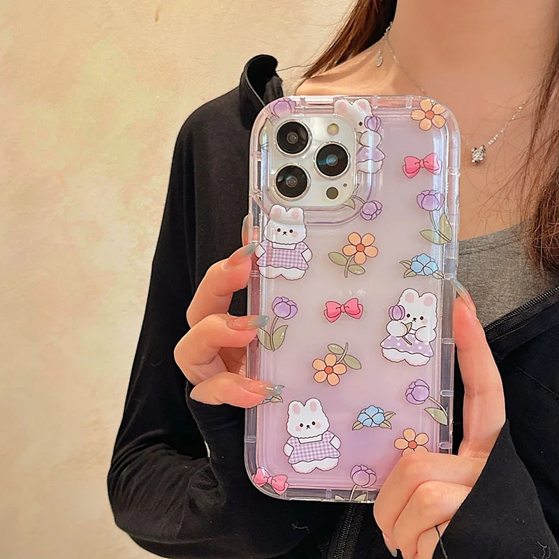 Korean Cartoon Rabbit Bunny Phone Case For Samsung S23 Ultra Case A54 5g A53 A52 A52S A34 A32 A33 A13 A73 S22 S21 S20 FE Cover