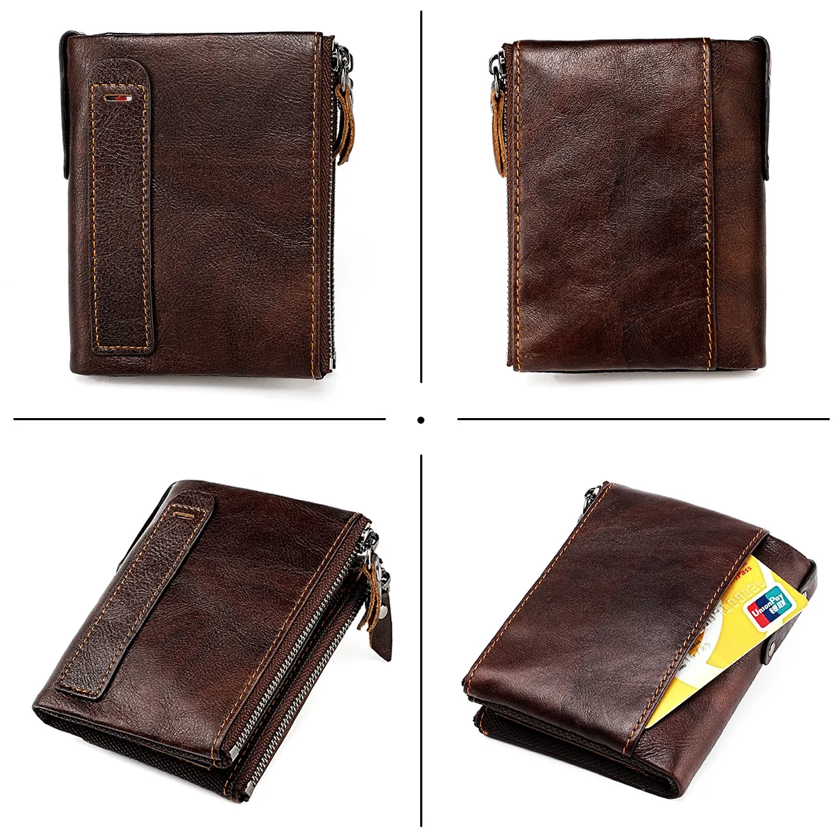Genuine Leather Short Men RFID Wallets Name Engraving Leather Card Holder Brand Men Retro Coin Pocket Zipper Male Wallet