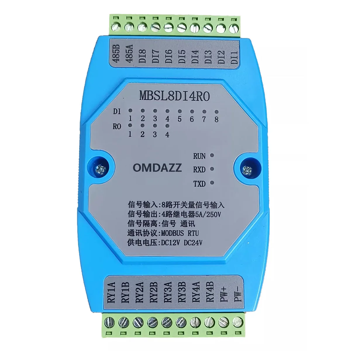 

Digital-to-Analog 8-channel Digital Input 4-channel Relay RS485 Output Module Modbus RTU Isolated Acquisition