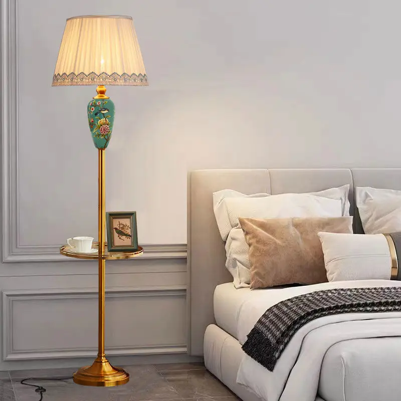 Retro Nordic Floral Ceramic Floor Lamp with Tray & LED Light 2