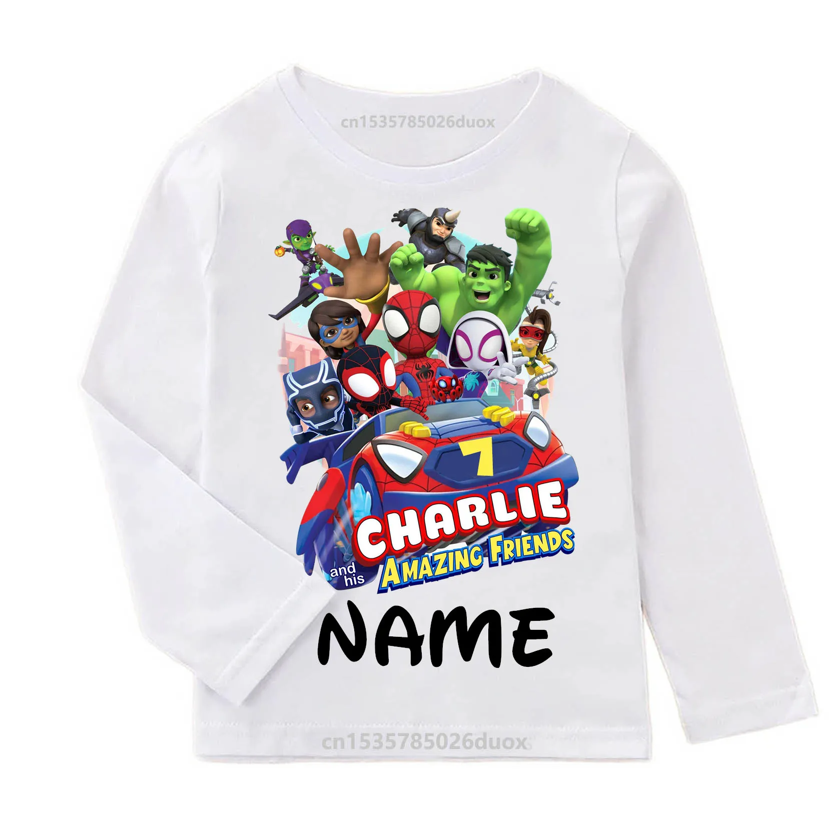 New Spring Autumn Spiderman Iron Man Hulk Birthday Boy Long Sleeve T-Shirt 2 3 4 5 6 7 8 9 Superhero Birthday Custom Girl Shirt