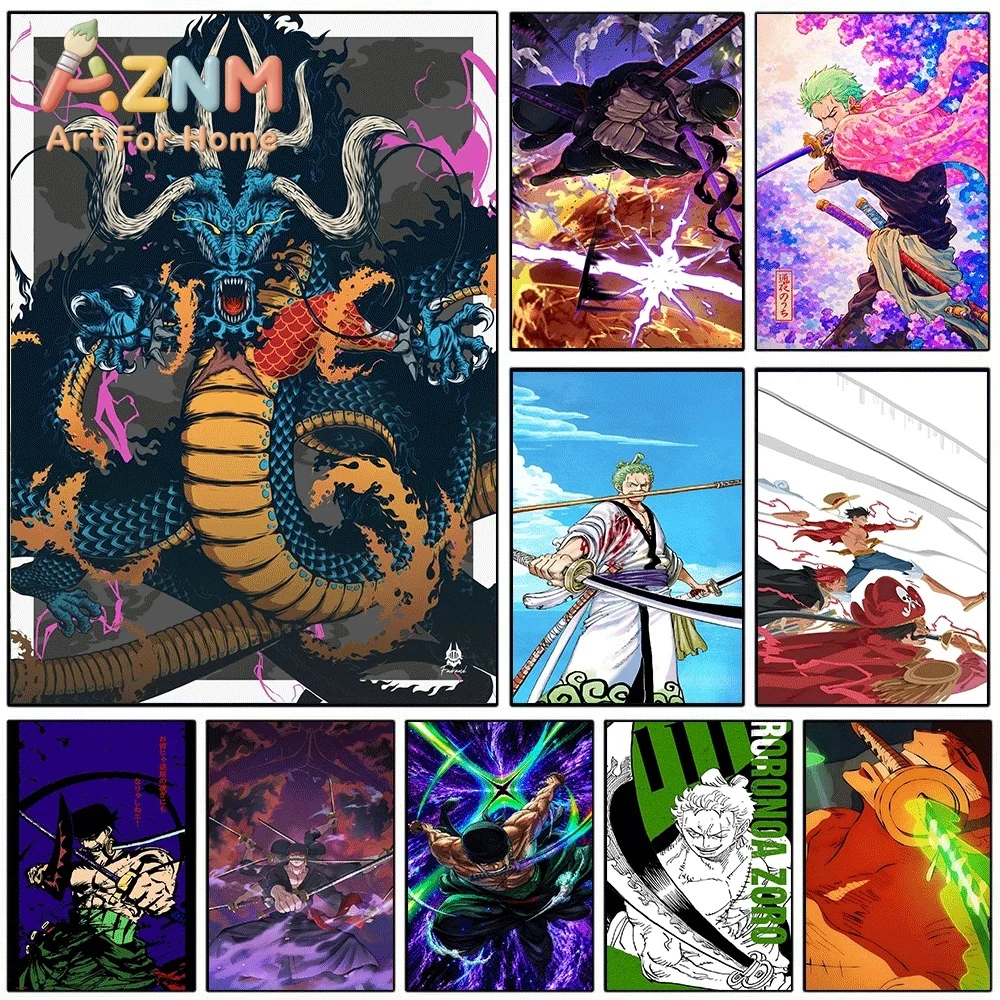 One Piece Kaido Dragon Form Roronoa Zoro Anime Collage Canvas Wall Art Unframed Single Canvas Print Wall Poster For Bedroom Li
