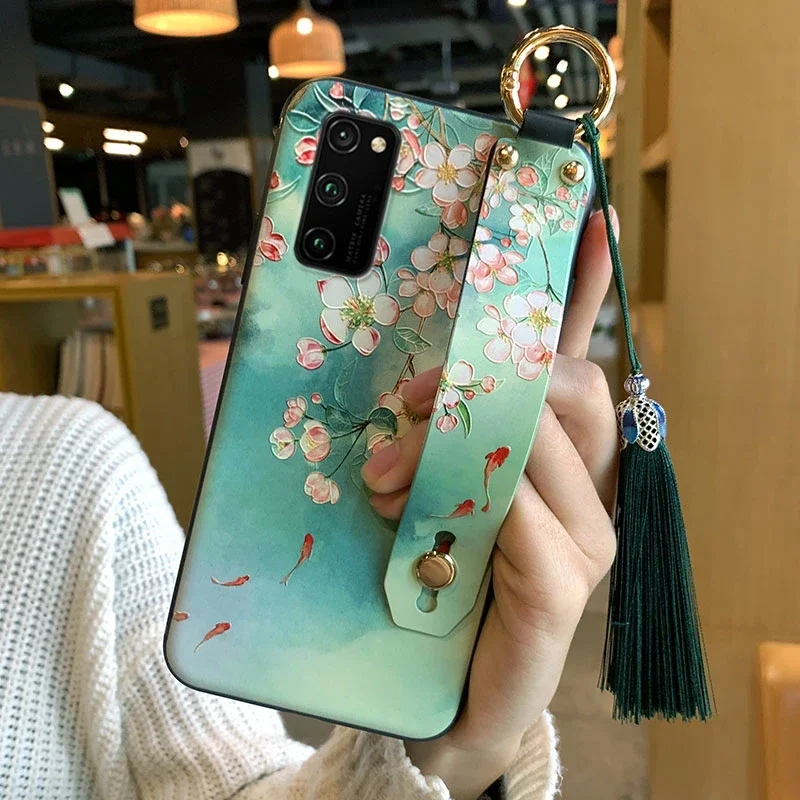 for Samsung Galaxy S25 S24 S23 S22 S21 S20 FE Ultra Plus Note 20 Case Embossed Hand Band Holder Tassel Soft Cover Fundas Shell