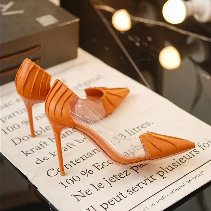 Summer 2023 Transparent Sandals for Woman with Medium Heels Footwear Lace Closed Women\'s Shoes Pointed Toe Clear The Best F Vip