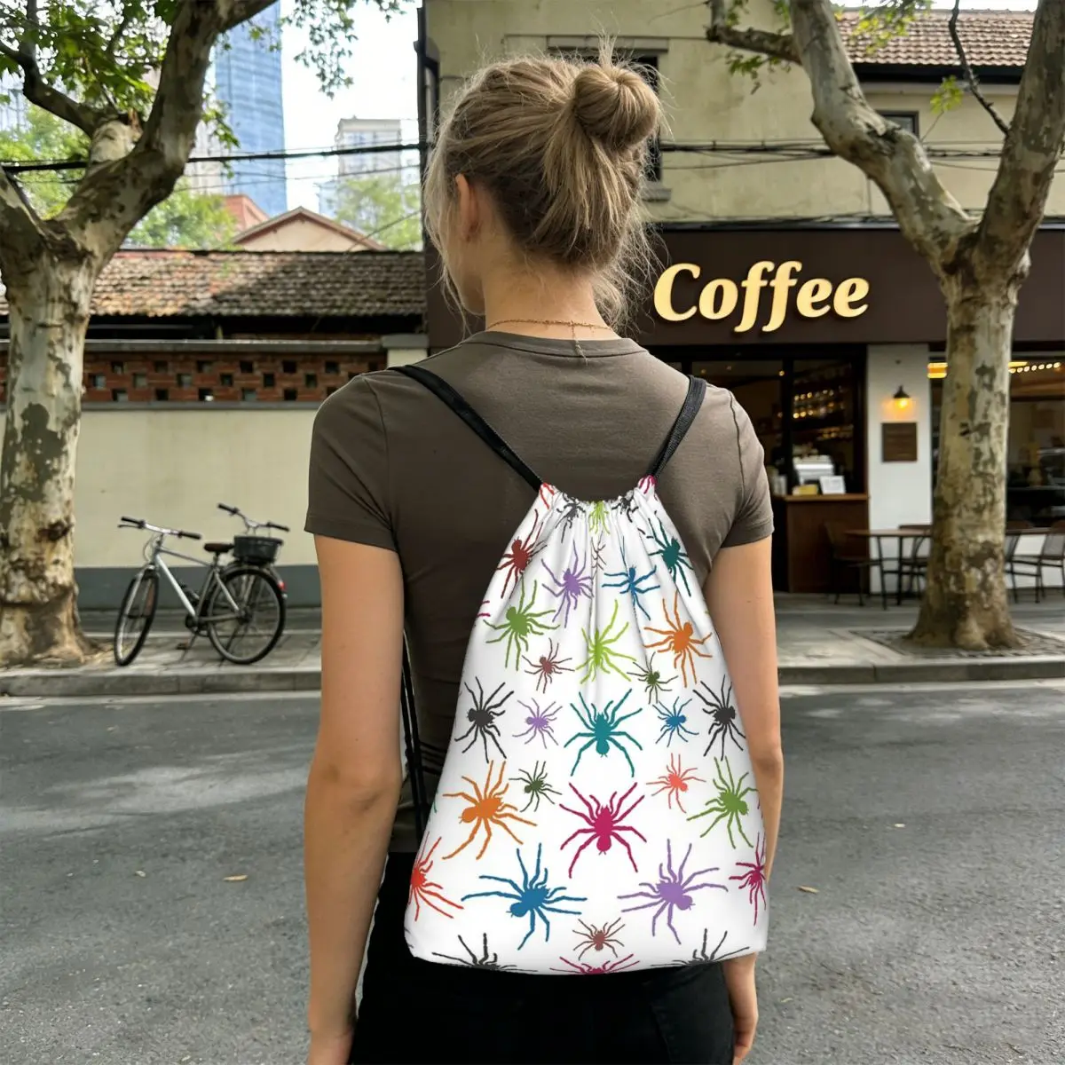 

Vibrant Colorful Spider And Web Pattern Backpacks Casual Drawstring Bags Shoes Bag Book Bags for Man Woman Students