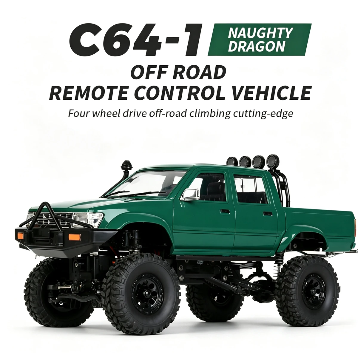 WPL C64 4WD Full ScaleClimbing Car RC CAR 1/16 2.4G Off Road Vehicle C64-1 Green Pickup Truck LED Light Remote Control Toy