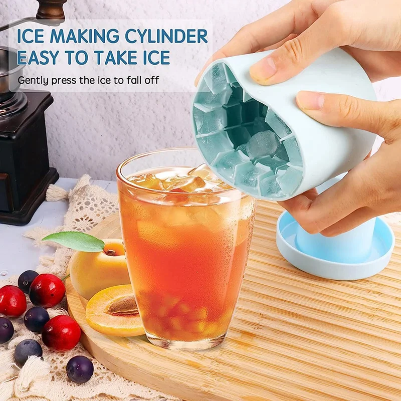 2PCS Cylinder Silicone Ice Cube Mold, 3D Ice Cubes Maker, Decompress Ice Lattice, Press-Type Easy-Release Ice Cup