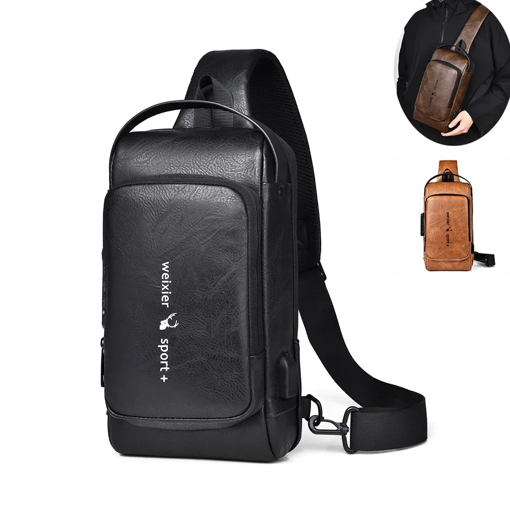 Men Cross body Shoulder Chest Bag Sling Backpack for Motorcycle Rider USB Charge Port Anti-theft Travel Male Side Messenger Bag