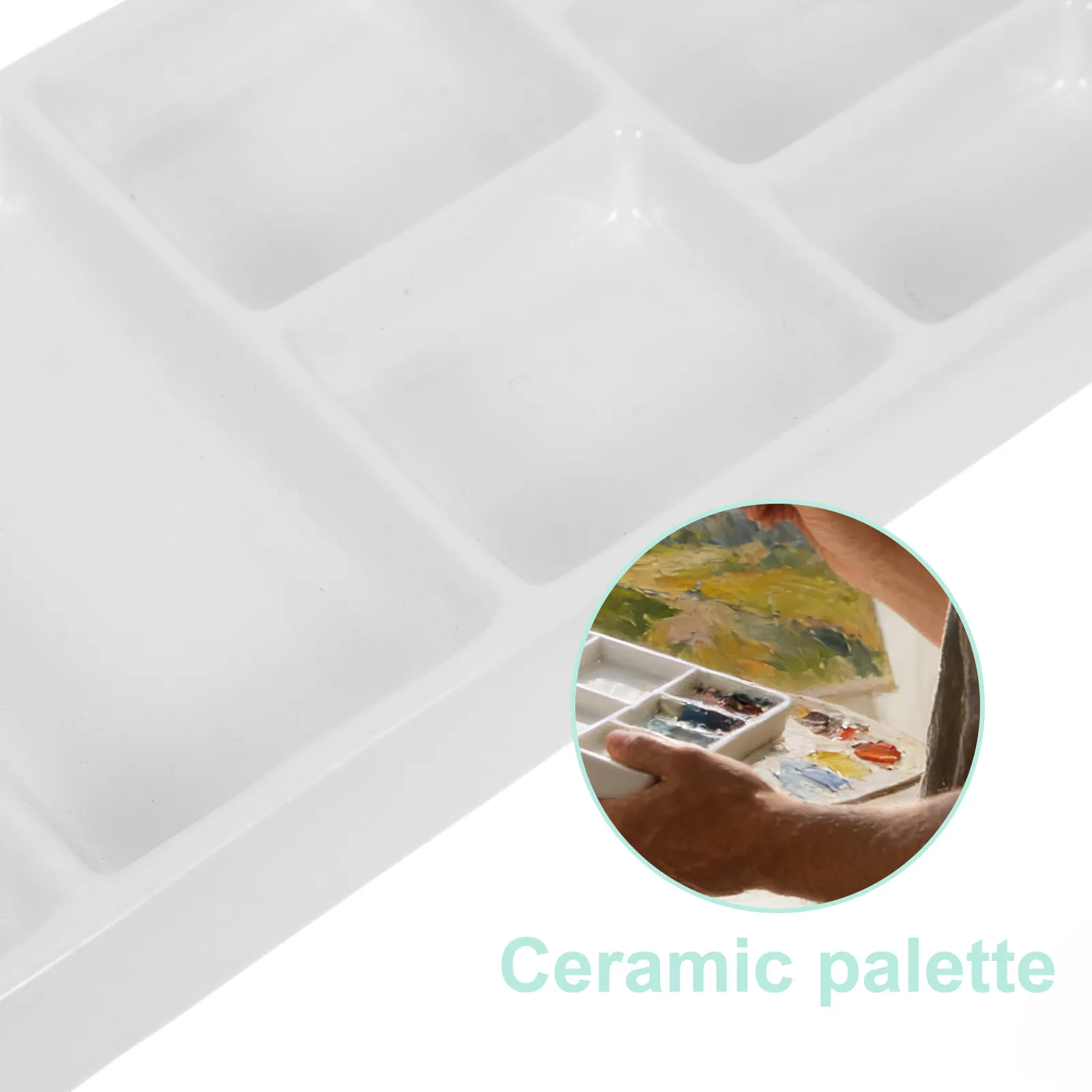 Professional Ceramic Color Mixing Plate Rectangular Paint Tray for Artists Students Painters DIY Crafters Fine Art Studio