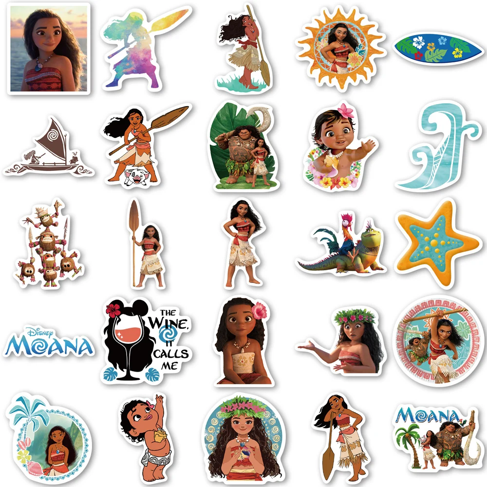 10/30/50 sztuk Disney Movie Moana Cartoon naklejki kalkomanie DIY Laptop Skateboard telefon walizka gitara rower samochód Graffiti naklejki zabawki