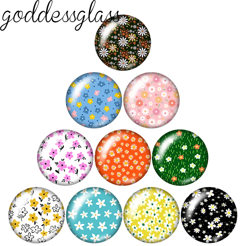 New Little Flowers Patterns Beauty Daisy poppy sakura 12mm/18mm/20mm/25mm Round photo glass cabochon flat back Making findings