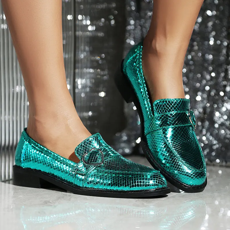 

Gorgeous Glitter Sequined High Heels Retro Metal Love Belt Buckle Foot Casual Single Shoes Versatile Large Size Women's Sneakers