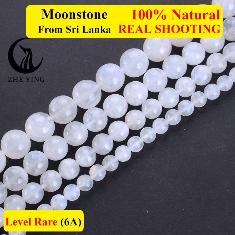 Zhe Ying Natural 6A Moonstone Beads Round Loose Gemstone Beads for Jewelry Making DIY Bracelets Necklace 15