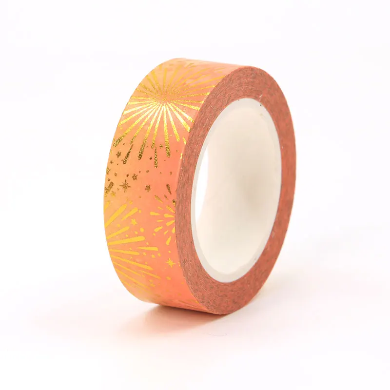 1 PCS Decorative Foil Yellow Fireworks Paper Washi Tapes Planner Adhesive Masking Tape Cute Stationery 15mm*10m