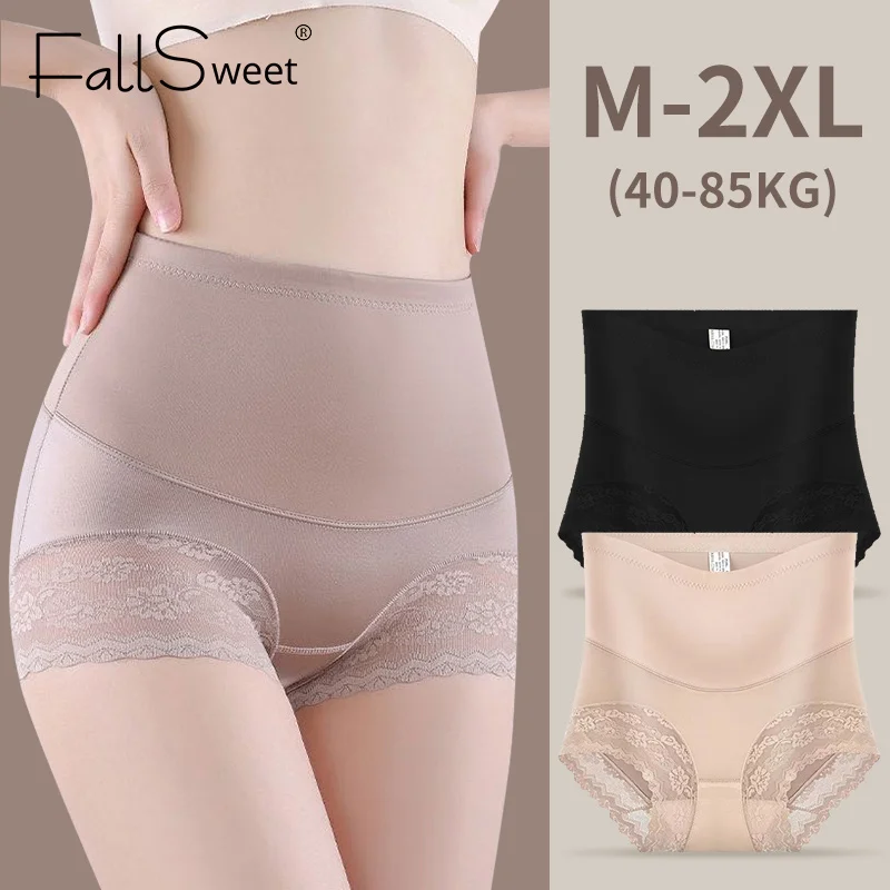 

FallSweet Seamless High Waist Panties for Women Slimming Lace Boyshort Panty Solid Color Shaper Underwear Ladies Sexy Lingerie