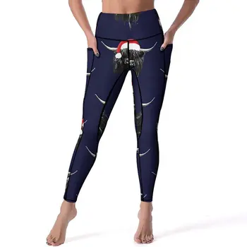 Schotse Hoogland Koe Kerst Kerstmuts Legging Workout Yoga Broek Push Up Nieuwigheid Leggins Stretch Sport Panty Verjaardagscadeau