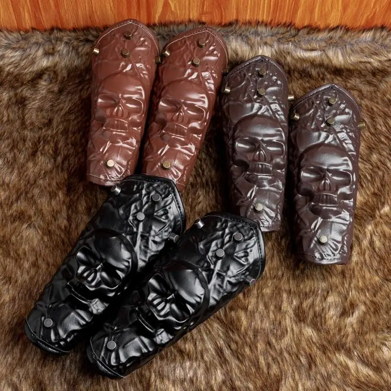 

Medieval Leather Bracers Skull Head Leather Bracers Leather Arm Armer Cuff Leather Gauntlets Costumes Accessories D7YA