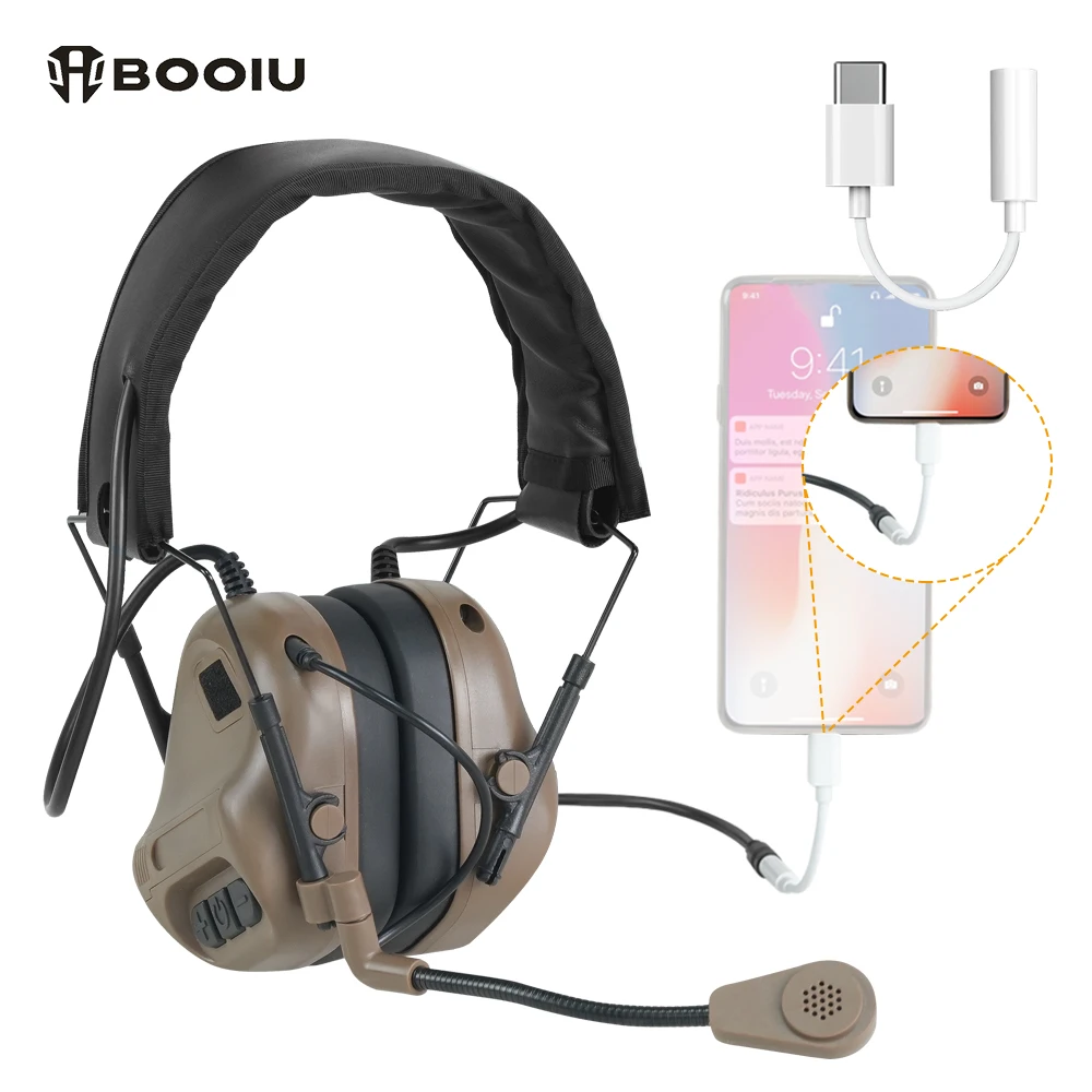 BOOIU التكتيكية خوذة غطاء للأذنين للطي اطلاق النار غطاء للأذنين لا الحد من الضوضاء 3.5 مللي متر واجهة ربط الهاتف المحمول سماعات نشطة
