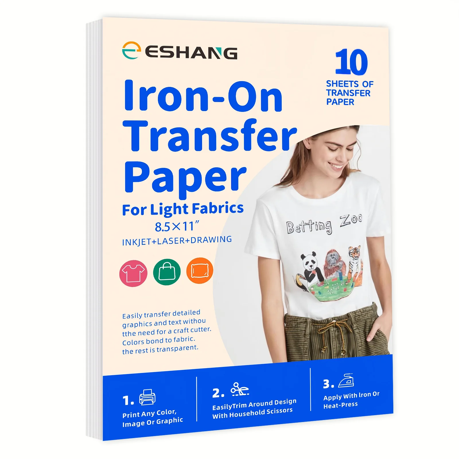 5/10 Pcs Letter Size Iron-On Heat Transfer Paper for Light Fabric Inkjet & Laser Printing or Drawing DIY T-shirts 8.5×11 Inch