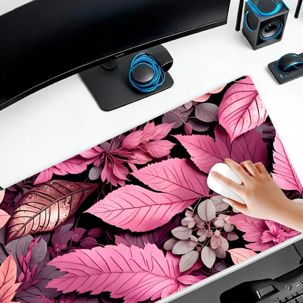 Tapis de souris de jeu à motif floral rose avec fonction antidérapante pour bureau