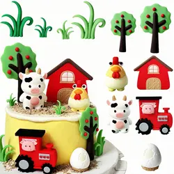 Farm Animal Cake Topper Farm Cow Cake Topper Cartoon Animal Cake Topper Farm Tractor Cake Topper Farm Animal Themed Party