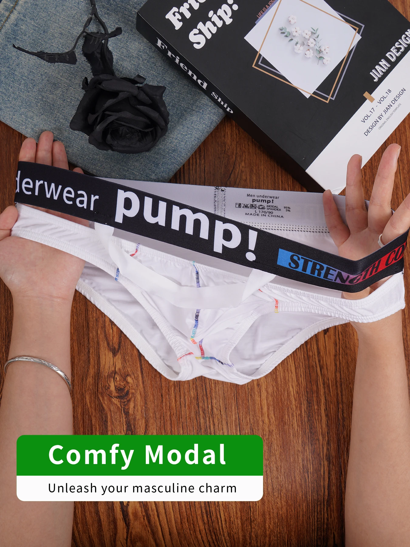 1 PCS Calzoncillos con Tirantes y Bolsa Convexa Transpirable de Modal para Hombre, Cintura Elástica con Estampado de Letras en Contraste, Ropa Interior Diaria de Verano