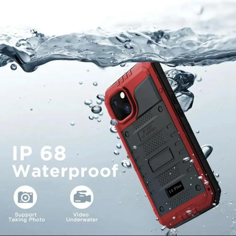 IP68 Case For iPhone 15 Pro 14 Plus 13 12 11 Pro Max XS XR  Waterproof Rugged Metal Armor Case Shockproof Cover Screen Protector