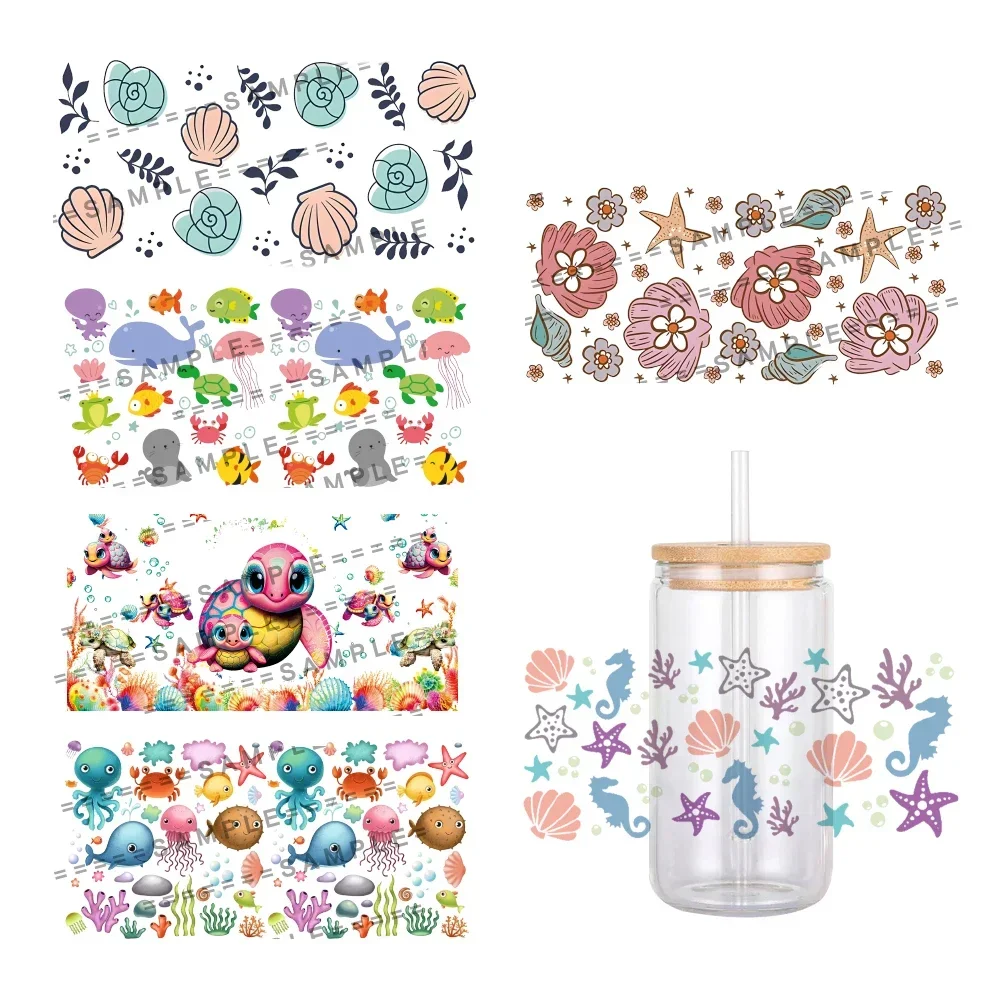 

Ocean Marine Animals UV DTF Wraps Transfer Sticker DIY For 16oz Libbey Glass Cup Waterproof Wrap Transfers Decals Cup