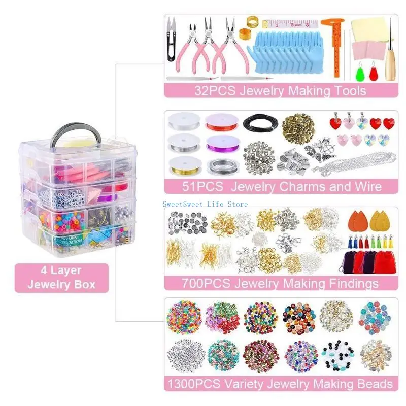 

D5QB Jewelry Making Supplies DIY with Beads Charms Findings Jewellery Pliers Beading Wire for Necklace Bracelet Earrings