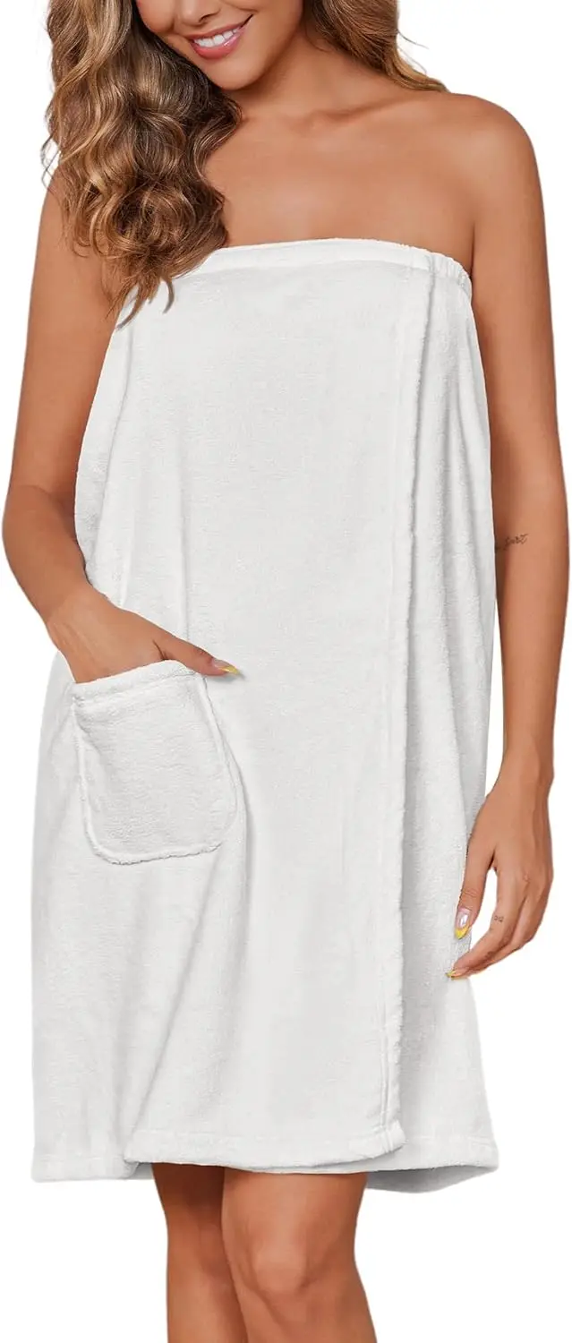 

Soft Lightweight Shower Wrap Absorbent Body Towel with Velcro Closure One Size Fits Most