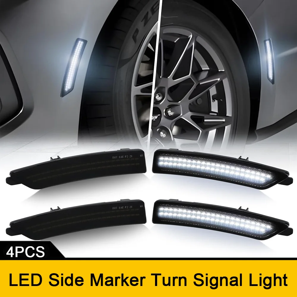 

For Ford Mustang S650 2024- Front Rear Fender LED Side Marker Light Stop Warning Indicator Lamp Smoked Lens White