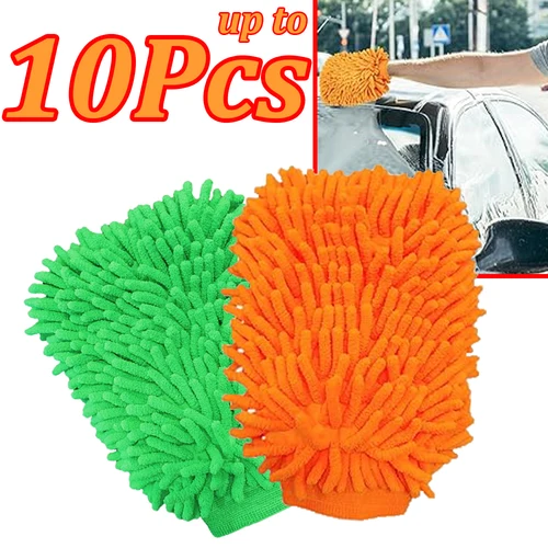 1-10 Uds guantes de lavado de coches, guantes de lavado de coches de chenilla de doble cara gruesos de fibra ultrafina, esponja, herramienta de limpieza sin arañazos