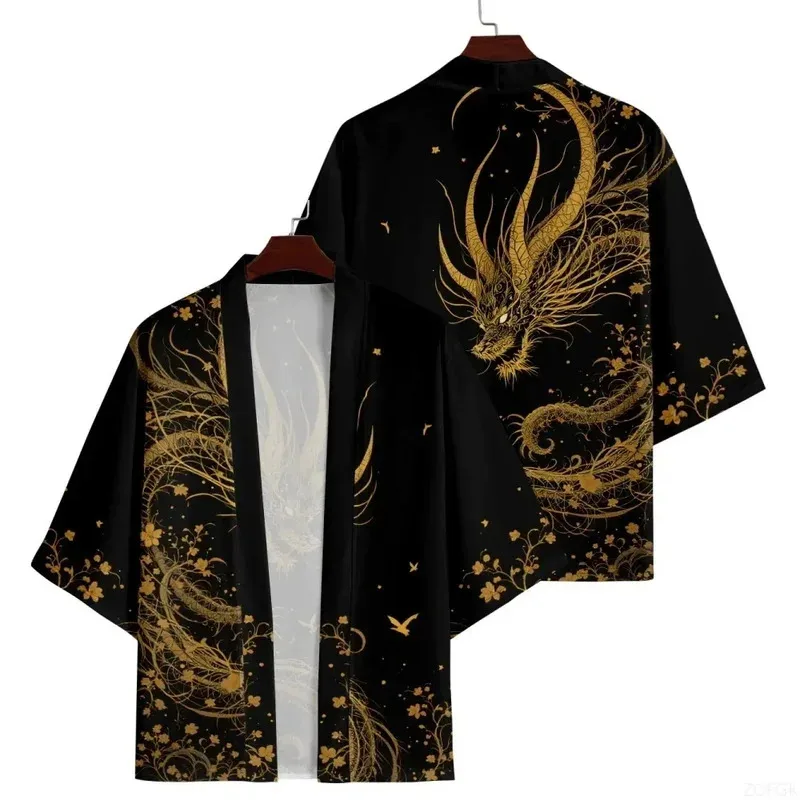 

Japanese Traditional Samurai Women's Kimono Anime Dragon Pattern Print Fashion Cardigan Trend Harajuku Style Cardigan