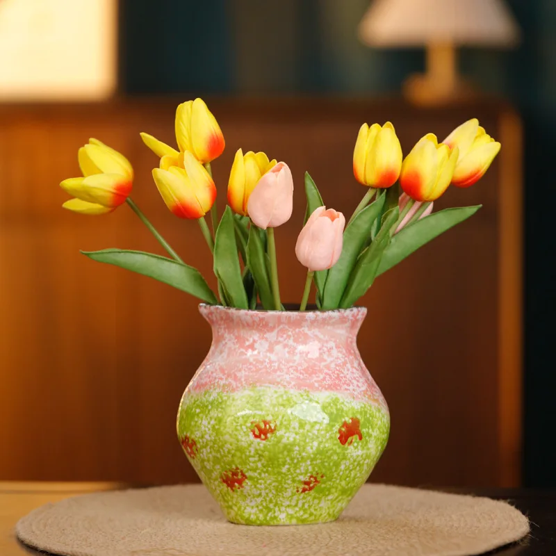 

French Minimalist Living-Room And Balcony Decor Cute Round Internet-Famous Sophisticated Ceramic Flowers Vase Hand-Pinched Vases