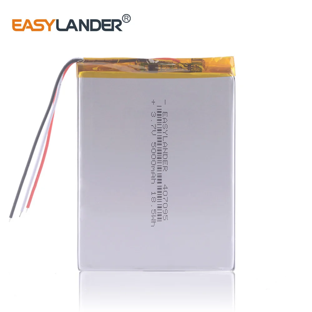 3.7V 5000mah (polymer lithium ion battery) Li-ion battery for tablet pc 7 inch MP3 MP4 [407095] replace [357095]  3lines