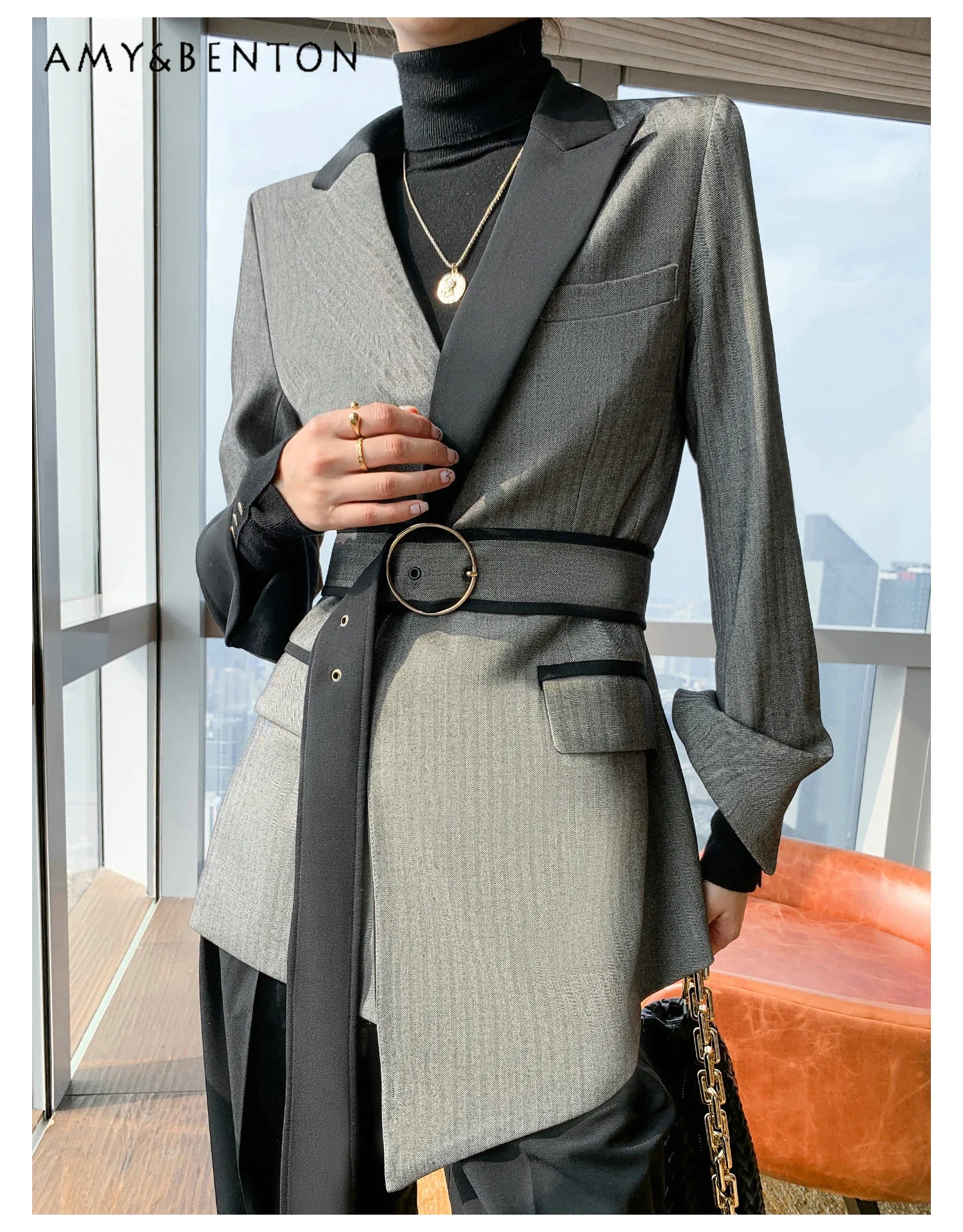 

Commuter Style Temperament Casual Gray Blazer Women Fashion Occupation High End Graceful Suit Autumn Office Lady Slim Blazers