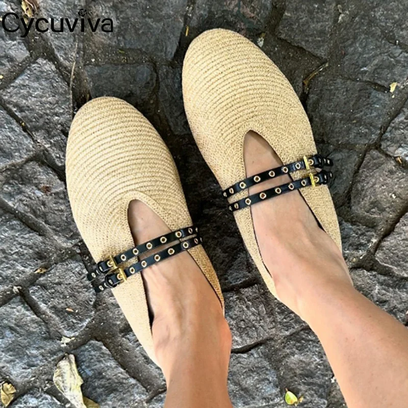 Mocassins en Tissage de Canne pour Femme, Chaussures Plates Décontractées, de Plage, de Vacances, Mules d'Été à Enfiler, d'Extérieur, Offre Spéciale