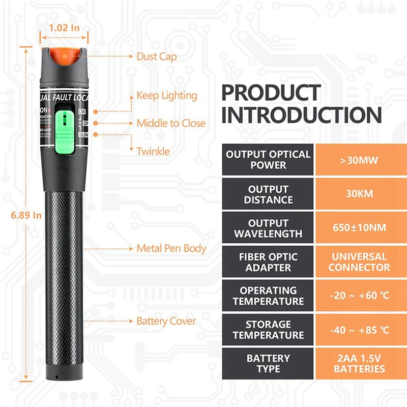 Visual Fault Locator, 30MW Optic Fiber Cable Tester with FC Male to LC Female Adapter, 30KM Red Light Source Meter