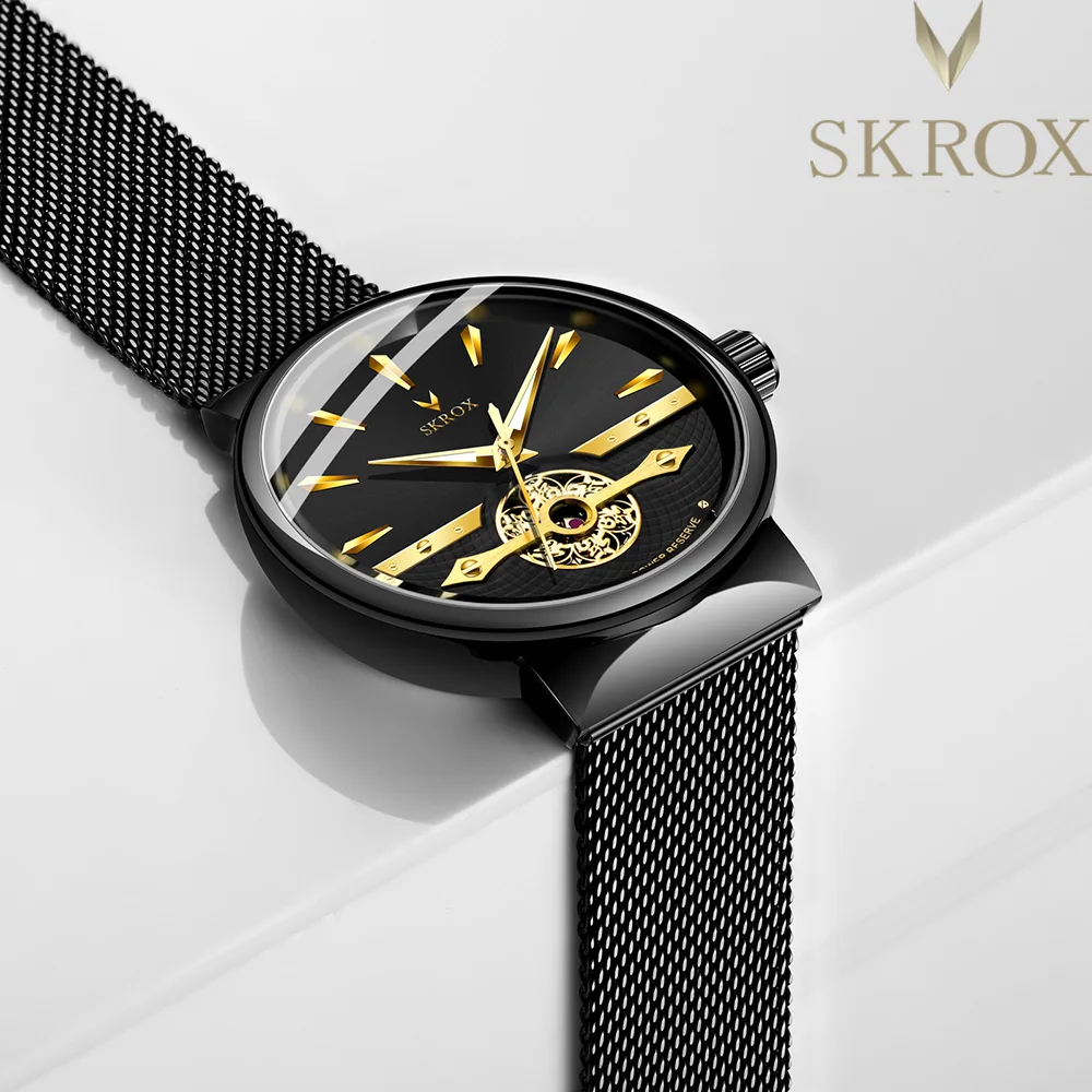 SKROX Elegant Thin Automatic Movement Man Watch Mechanical Waterproof Male Wrist Watches Original High-End Luxury Clockwork